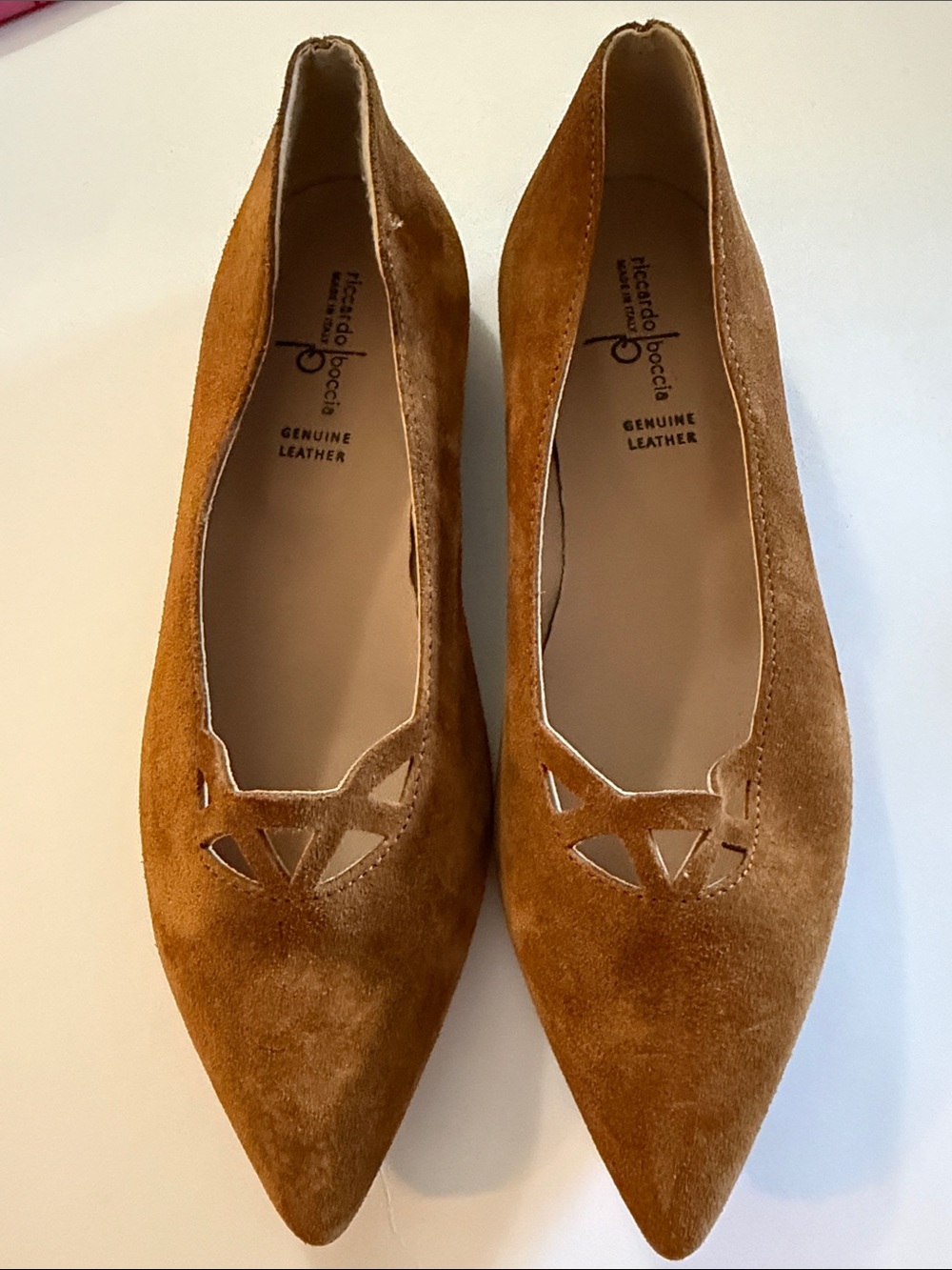 Riccardo Boccia Leather/Suede Pointed Toe Flats in Tan Size 7.5/38